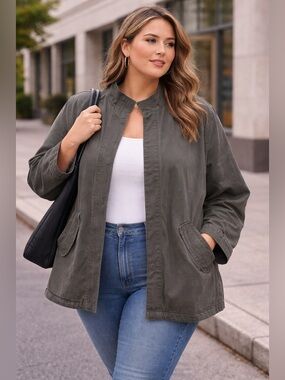 Skies Are Blue 3X Olive Utility Jacket Hello Beautiful Graphic GUC